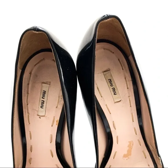 Miu Miu Patent Leather Peep-toe Black Heels 38 - Picture 5 of 14